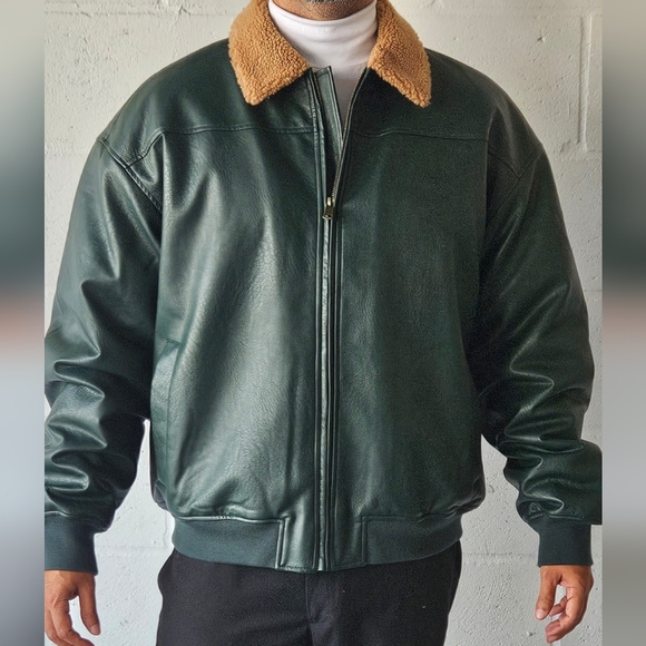 Men's Dark Green Cotton On Leather Jacket - Picture 8 of 14